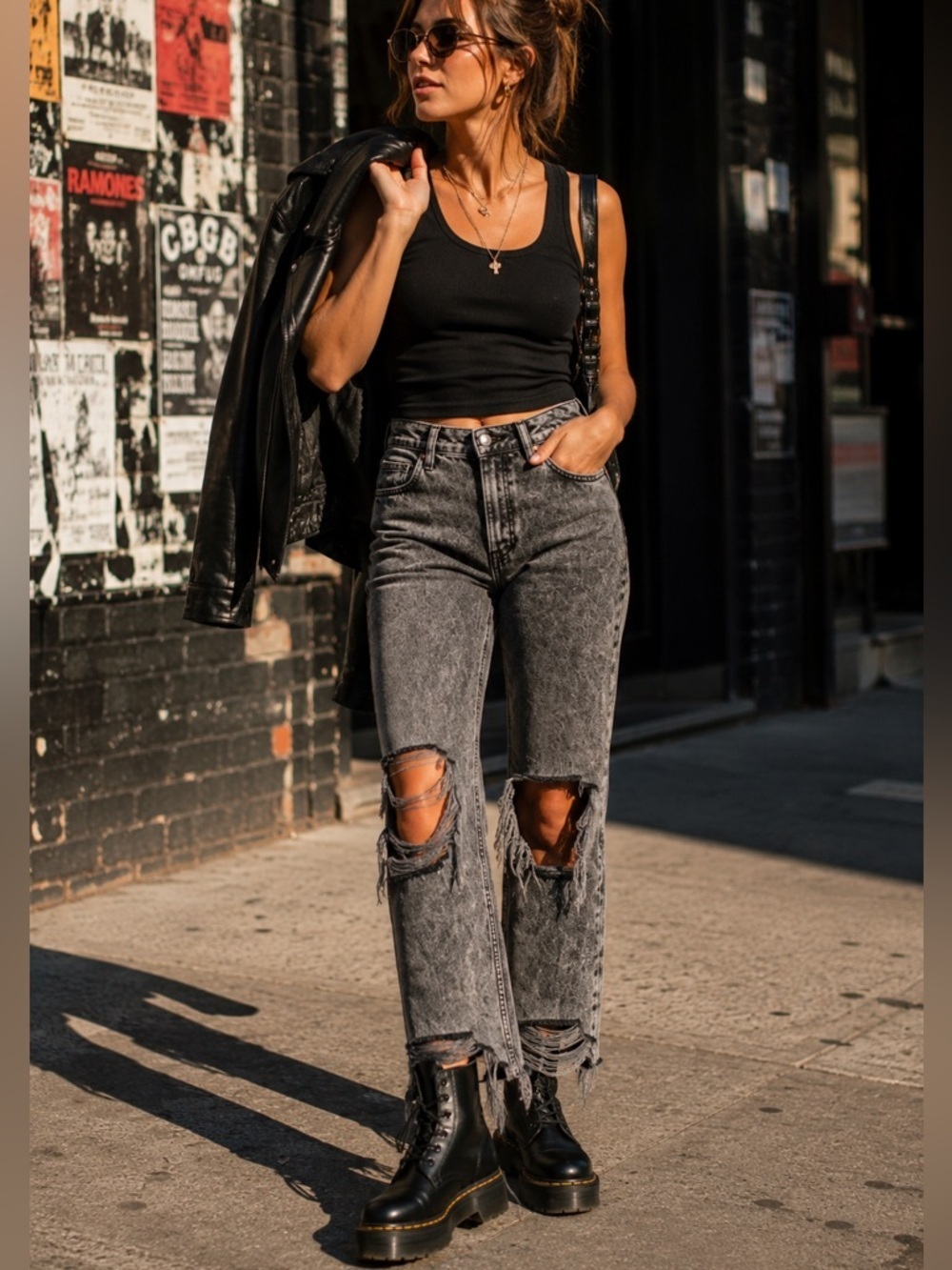 Free People We The Free Maggie Jeans 26 Distressed Black Acid Wash Straight Leg